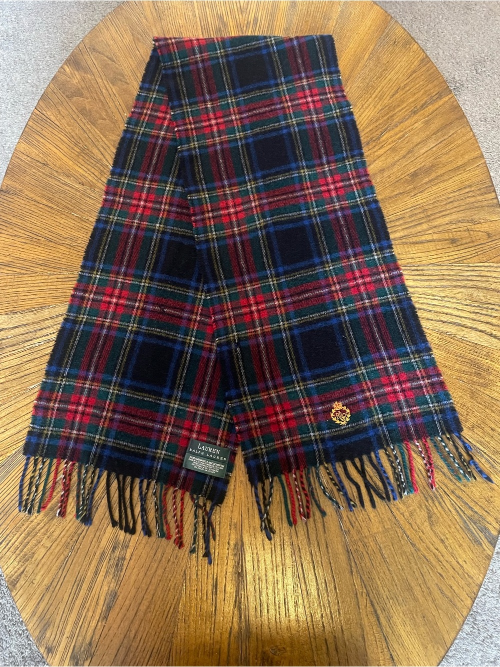 Lauren Ralph Lauren Men's Tartan Plaid Wool Scarf in Navy, Red and Green